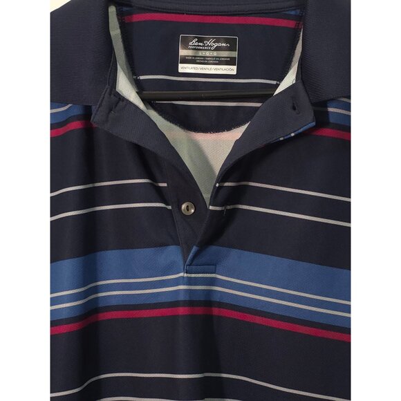 Ben Hogan Performance Polo Shirt Ventilated Striped Navy/Blue/Red L - Picture 2 of 8